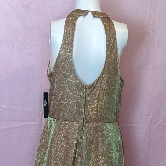 City Studio Rose Gold Metallic Sparkly Halter Cut Out Neckline Formal Prom Dress - Picture 5 of 9